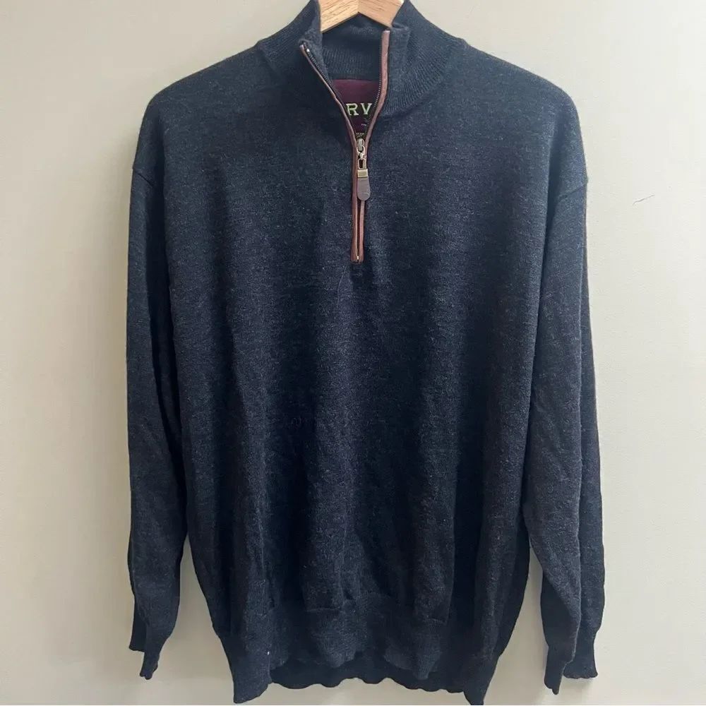 Orvis merino wool quarter zip grey Sweater. L